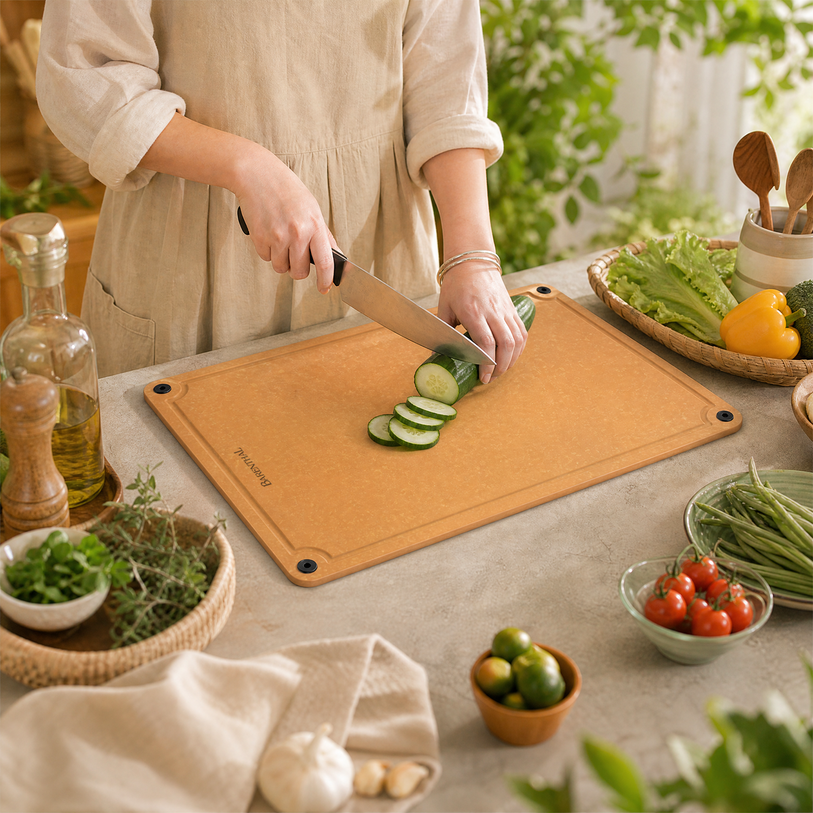 Barenthal Eco-Friendly XL Reversible Cutting Board for Kitchen Meal Prep & Serving, with Non-Slip Feet and Juice Groove, Dishwasher Safe