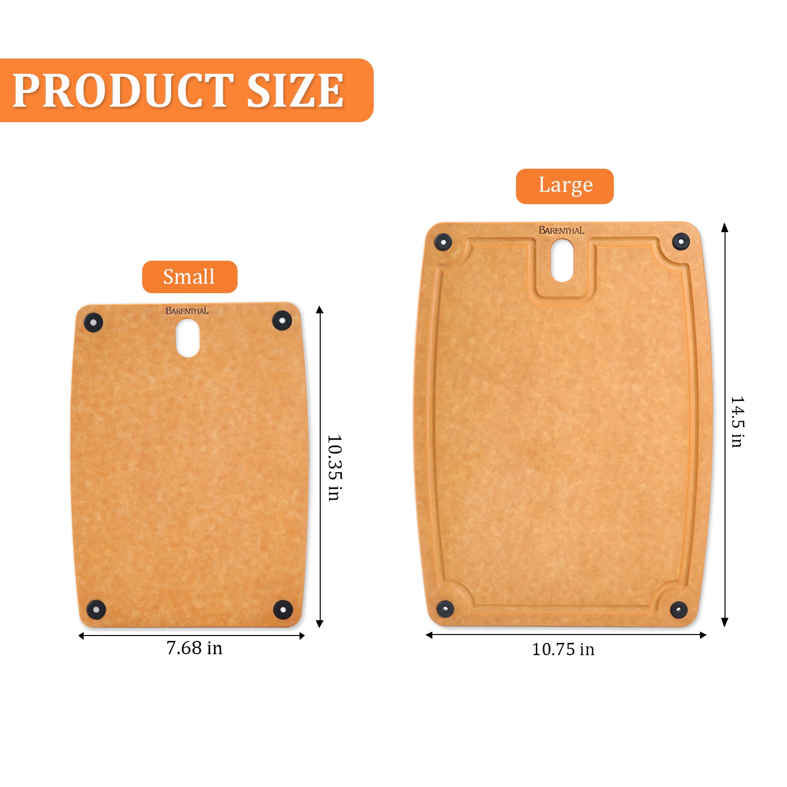 Barenthal 2-pack eco composite cutting boards, showing cutting surface and thickness, durable kitchen food prep tools.