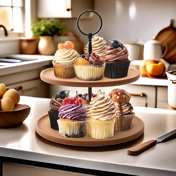 Wood Fiber 2 Tier Stand, Cupcake Dessert Stand, Tiered Serving Tray for Dessert Table