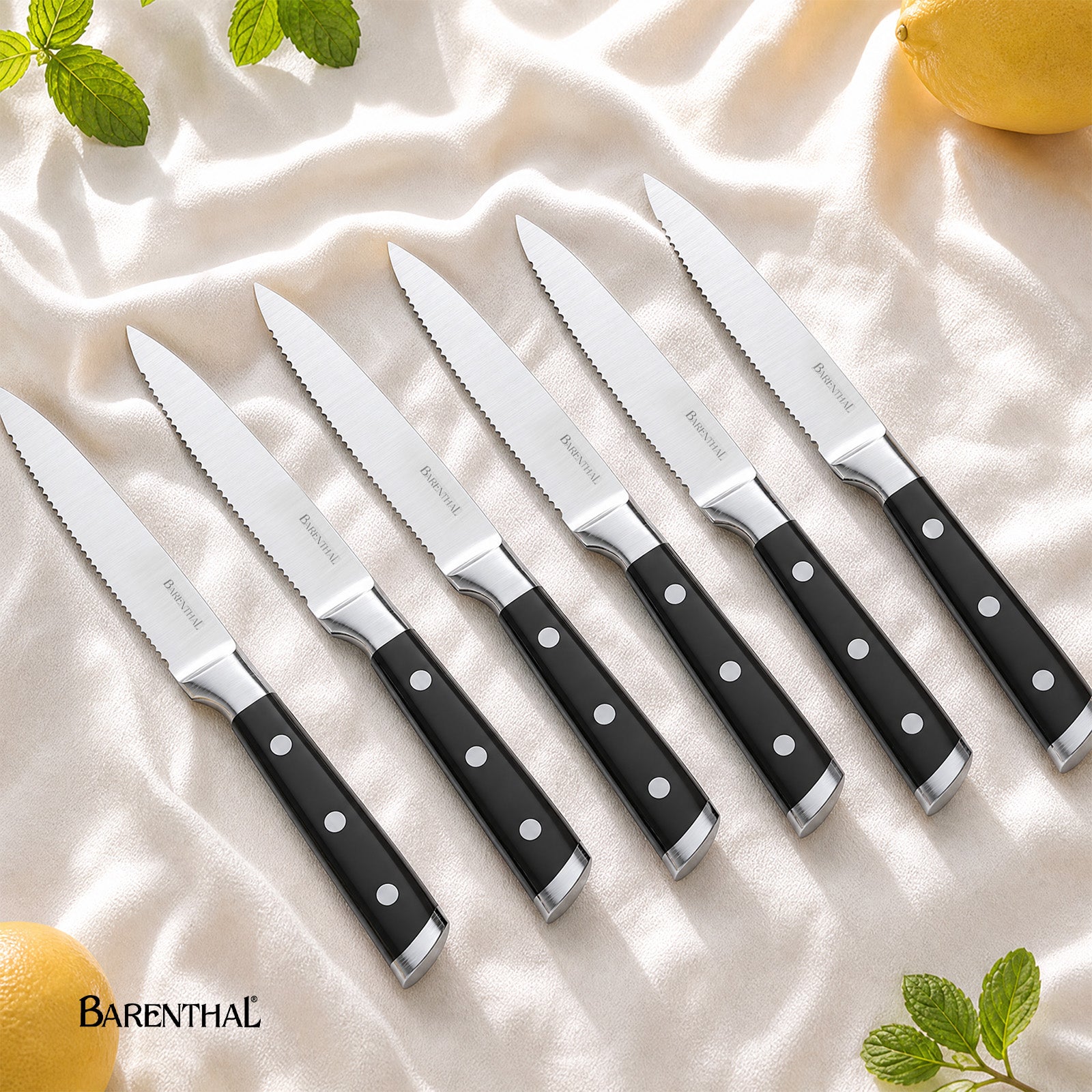 Barenthal 6-Piece Classic Serrated Steak Knife Set, German Stainless Steel - premium serrated steak knives with ergonomic handles, durable and sharp for cutting meats
