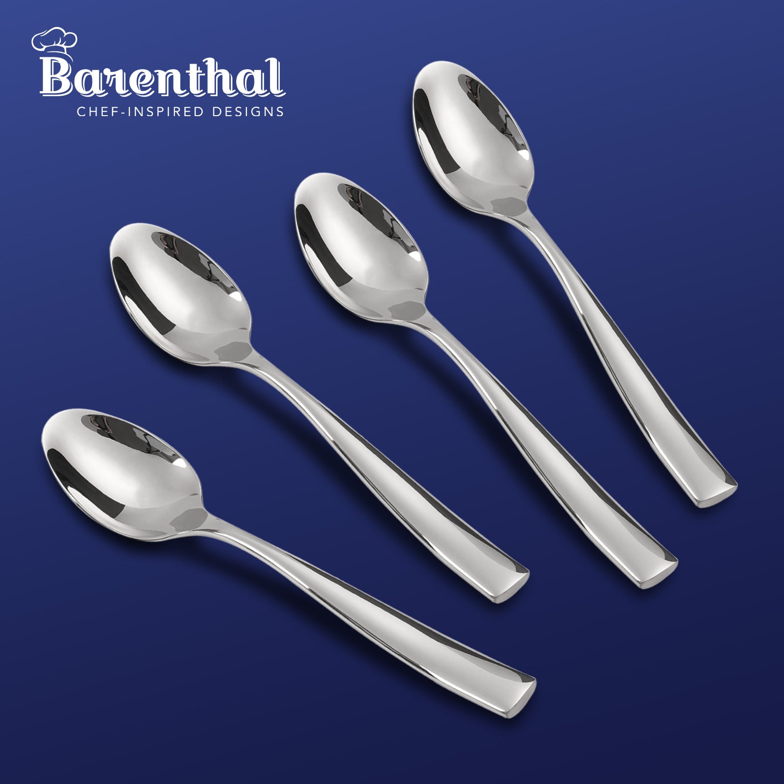 Barenthal 4-piece dinner spoon set, premium stainless steel tableware, ideal for formal dining, showing sleek luster and stylish handle design.
