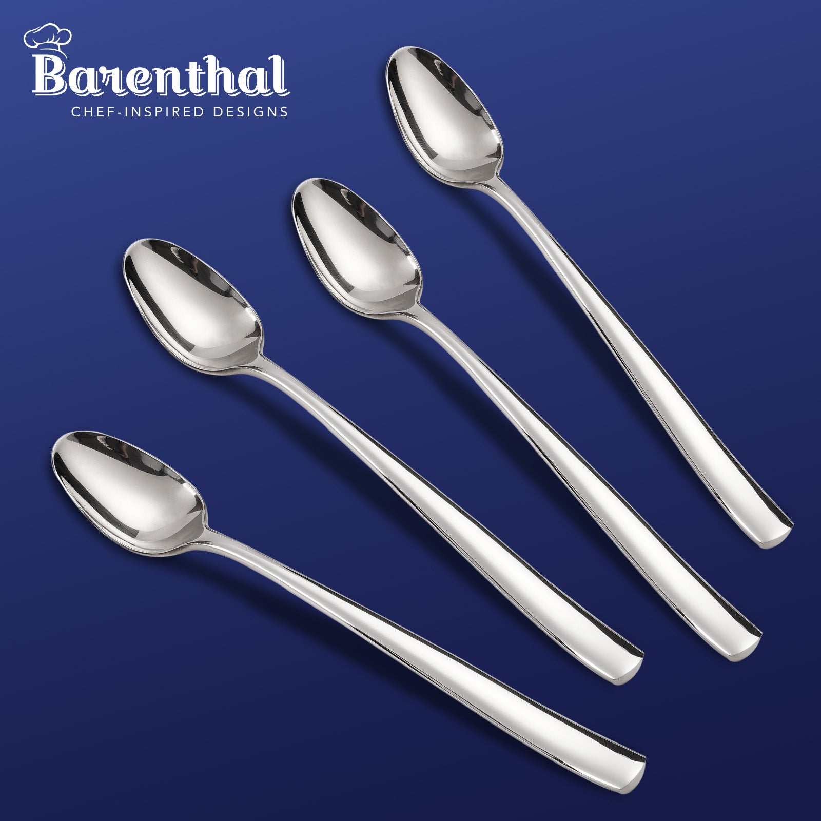 Barenthal Coutour 4pcs ice tea spoon set, silver stainless steel with slender handles, ideal for cold drinks and tea.