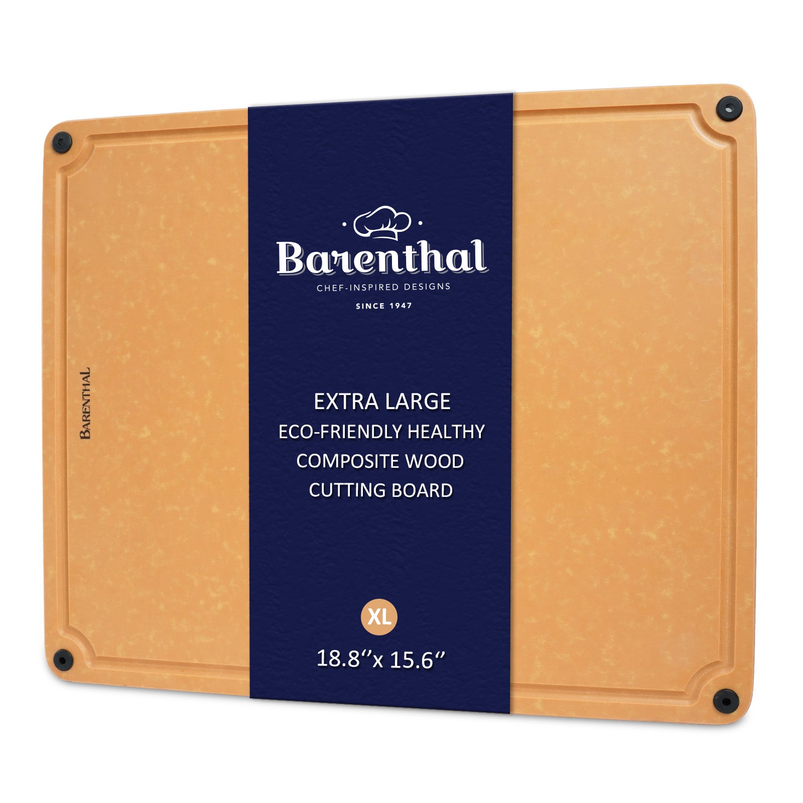 Barenthal eco-friendly kitchen cutting board, double-sided usable, equipped with non-slip feet and juice groove, ideal for cutting and serving food, dishwasher safe.