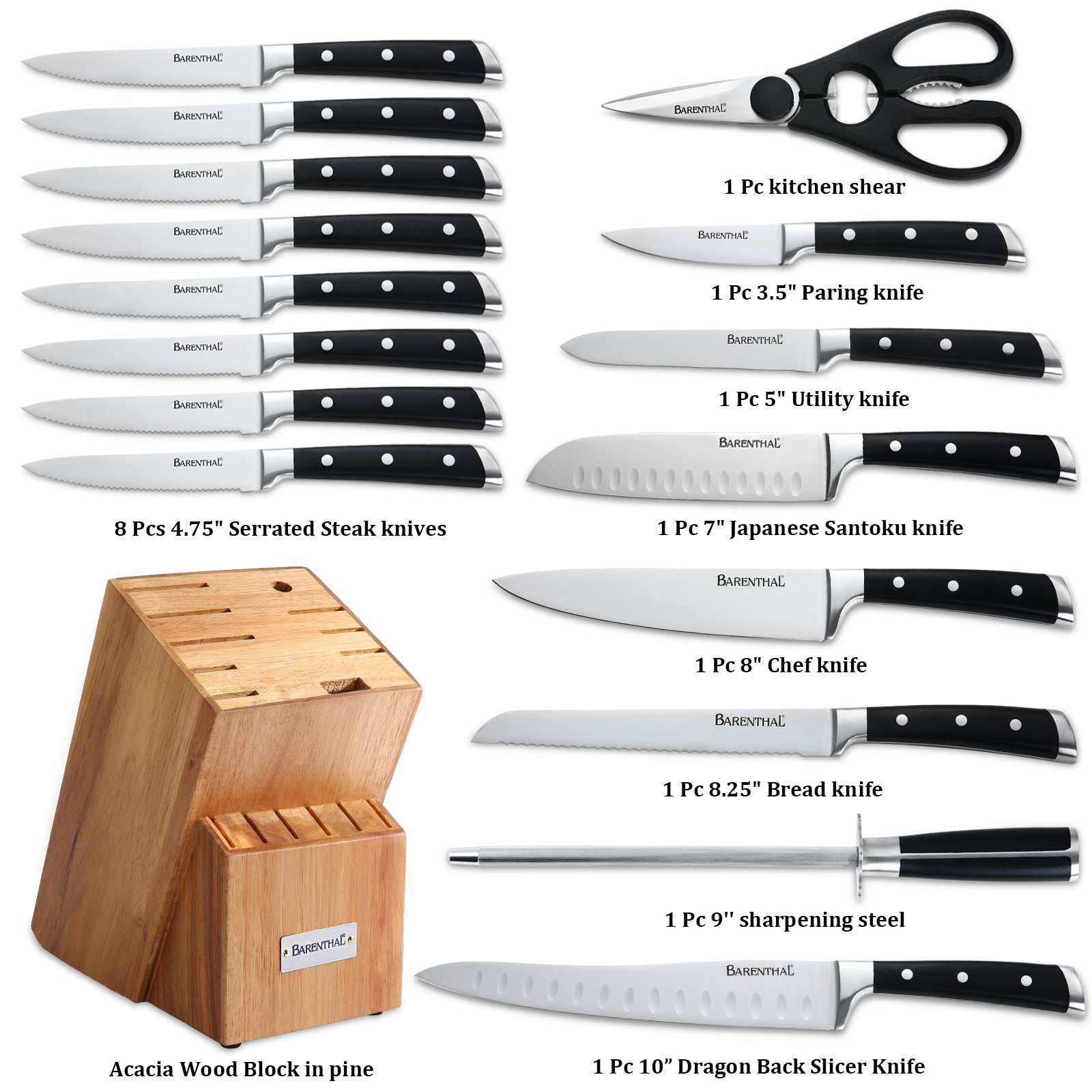 Barenthal kitchen cookware set contains pots and kitchen utensils, practical and durable, perfect for home cooking.