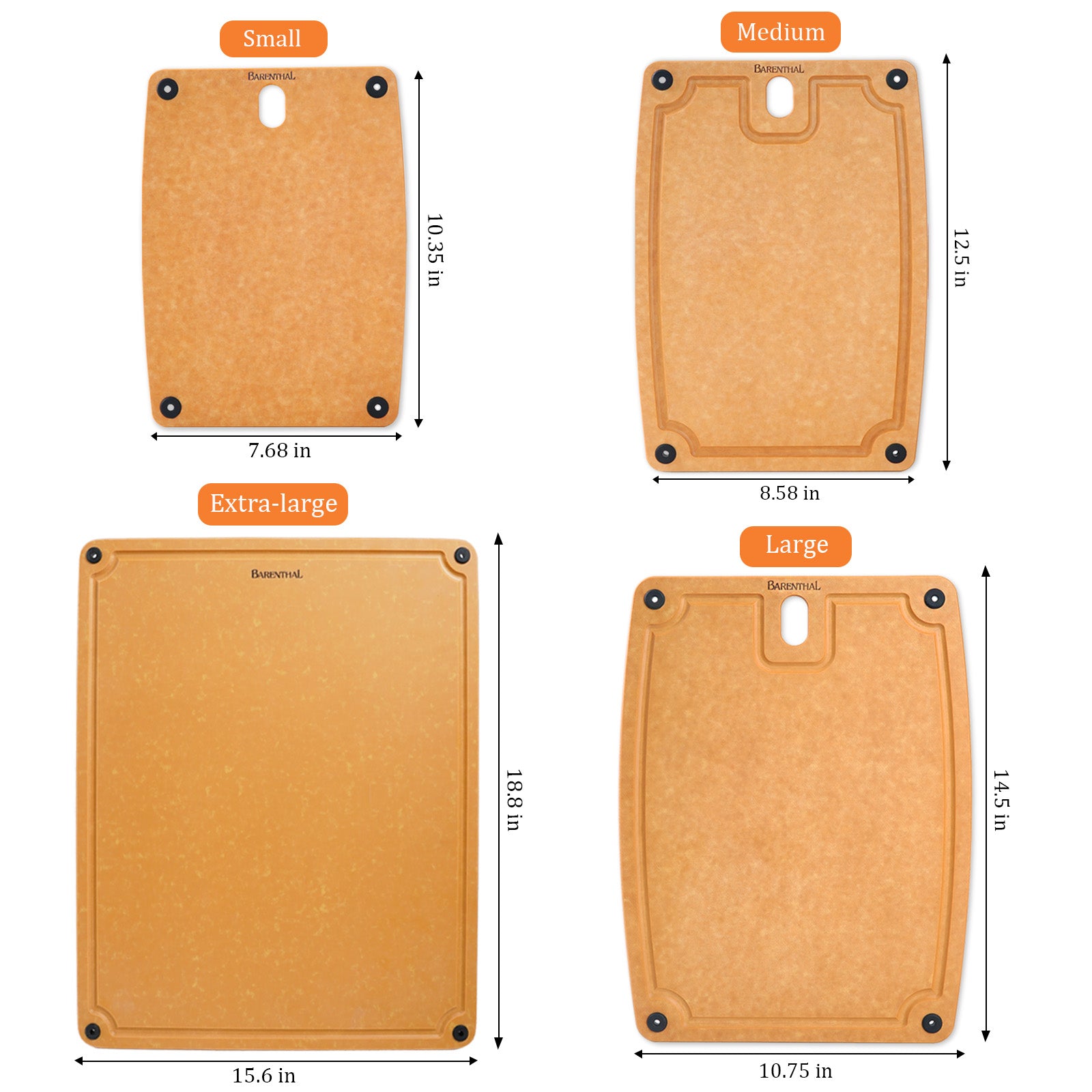 Barenthal eco-friendly double-sided cutting board with non-slip feet and juice groove, great for kitchen prep and food serving, dishwasher safe.