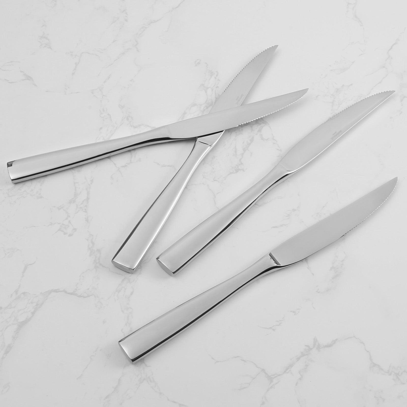 Barenthal Marin Mirror Finish Steak Knife Set, 4pcs stainless steel knives with smooth handles, ideal for cutting steak and meat.