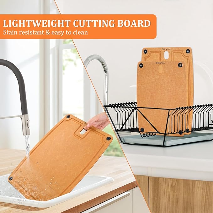 Barenthal 2-pack eco-friendly composite cutting boards, sustainable green kitchen supplies, showing cutting surface and handle details.