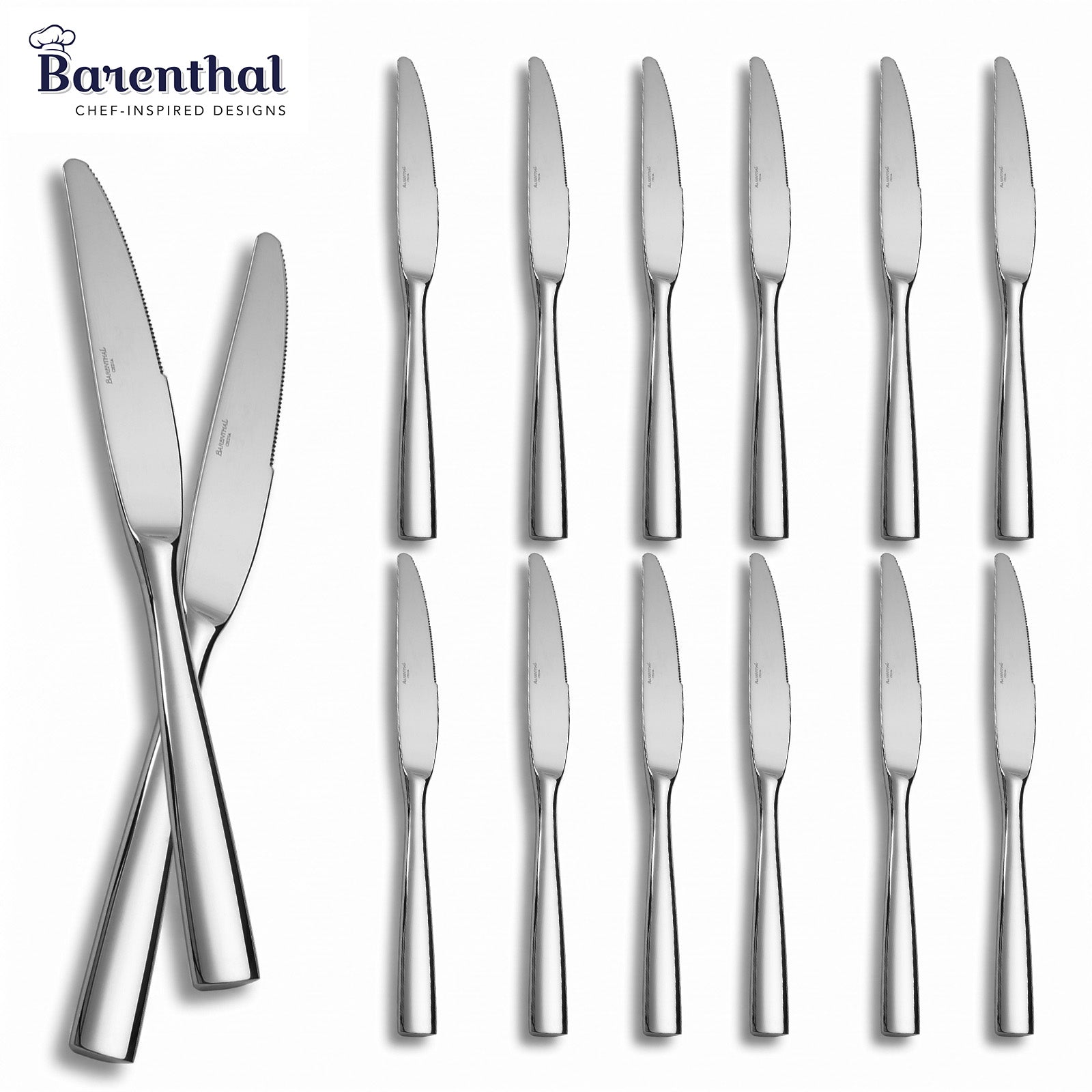 Coutour Dinner Knives, 12-Piece Set, Premium 18/10 Stainless Steel Flatware, Serrated Table Knives, Mirror Polished Silverware, Dishwasher Safe