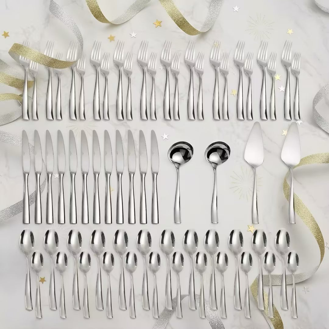 Coutour Stainless Steel Cutlery Set, 64 pieces total, made of 18/10 stainless steel, serves 12 people.