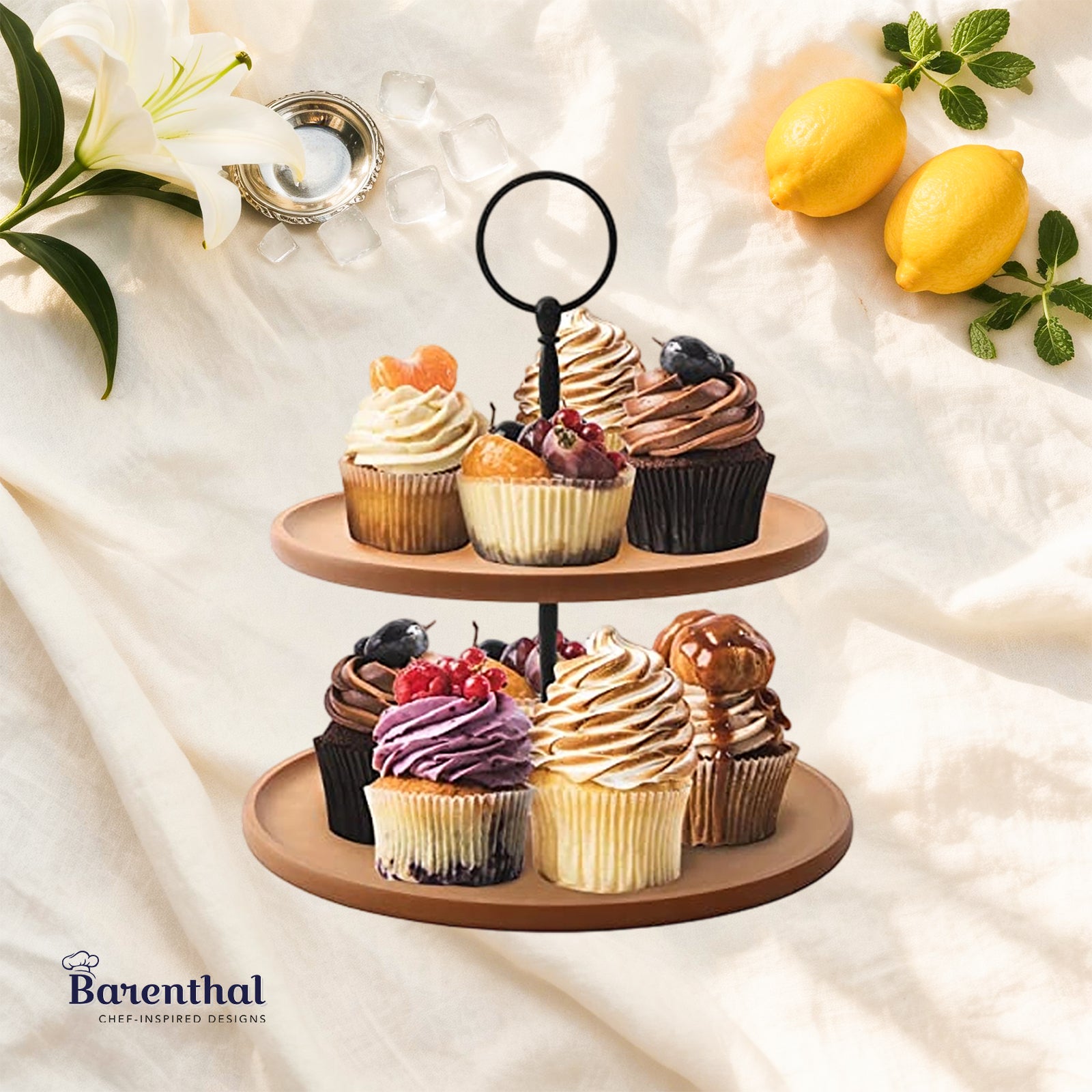 Barenthal 2-Tier Wood Fiber Cupcake Stand, Tiered Dessert Serving Tray for Table Display - elegant two-tier stand for cupcakes, pastries, and snacks, perfect for parties and events