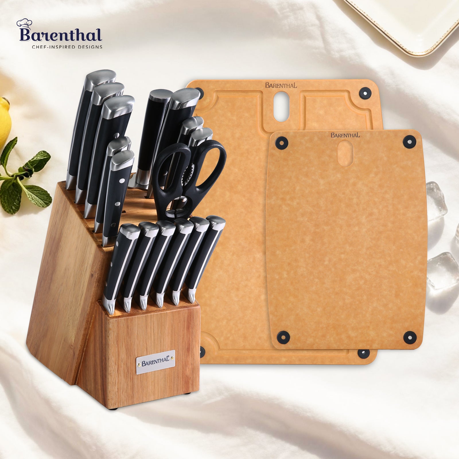 Barenthal Cookware Bundle – Practical Choices, includes knife set with wooden block and eco-friendly cutting boards, complete kitchen prep set