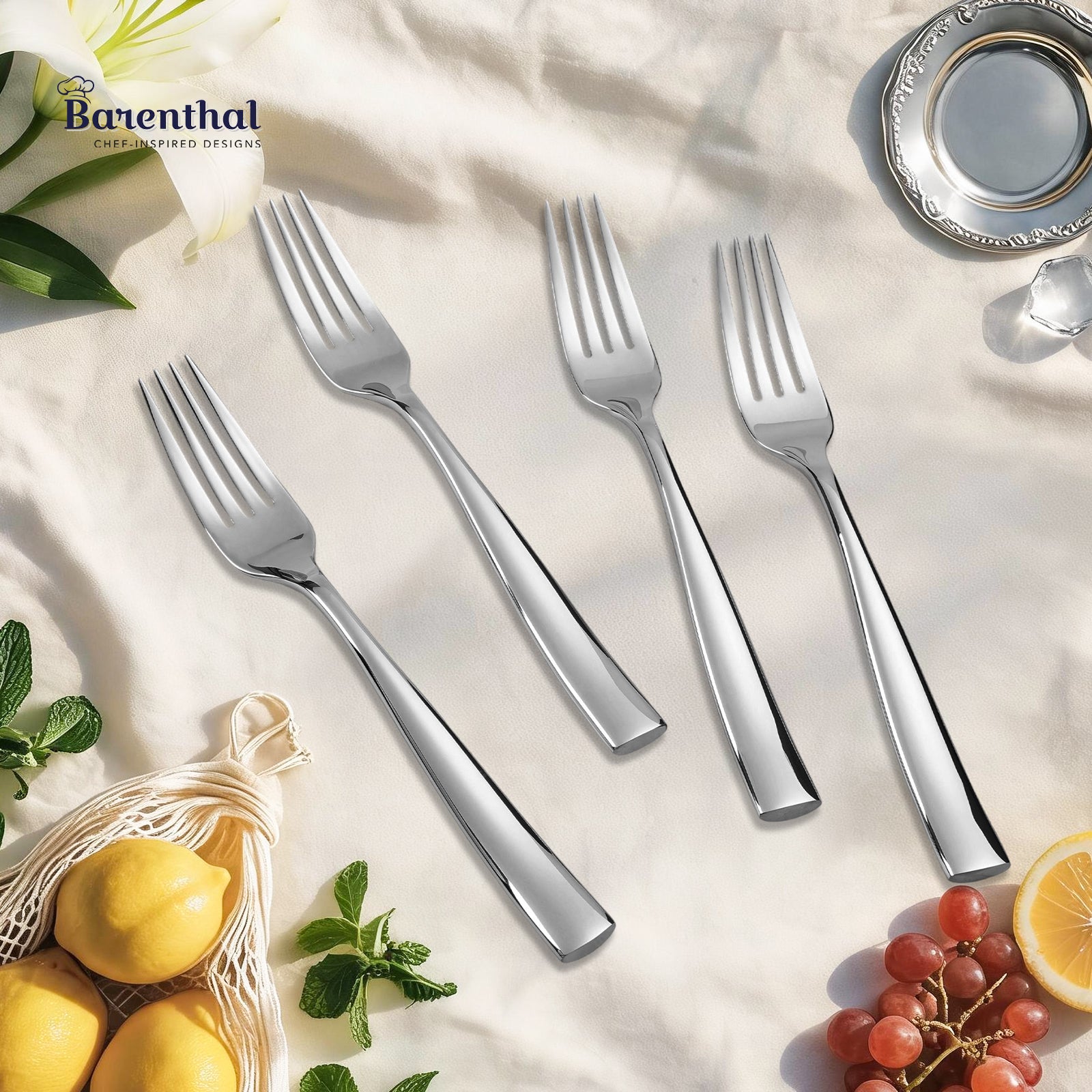 Barenthal Couture Dinner Forks, Set of 4 - polished stainless steel flatware forks, elegant design for everyday dining
