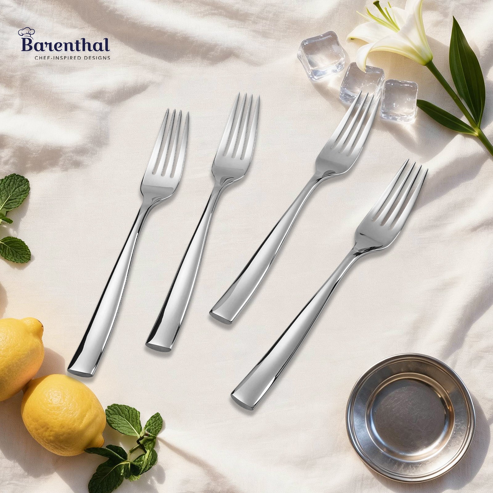 Barenthal Couture Salad Forks, Set of 4 - polished stainless steel salad forks with sleek handles, ideal for salads and appetizers