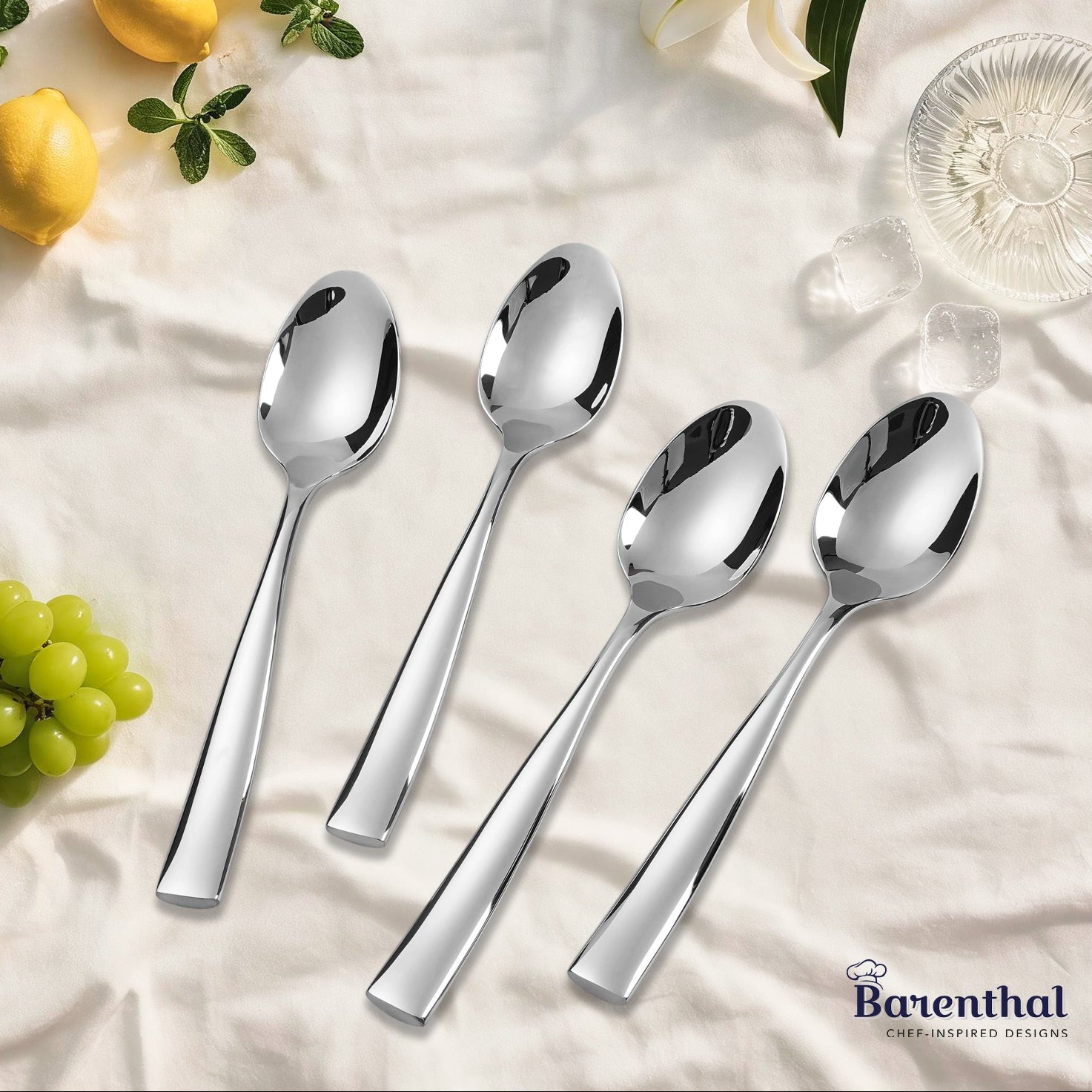 Barenthal Couture Teaspoons, Set of 4 - polished stainless steel teaspoons with sleek handles, ideal for coffee, tea, and desserts