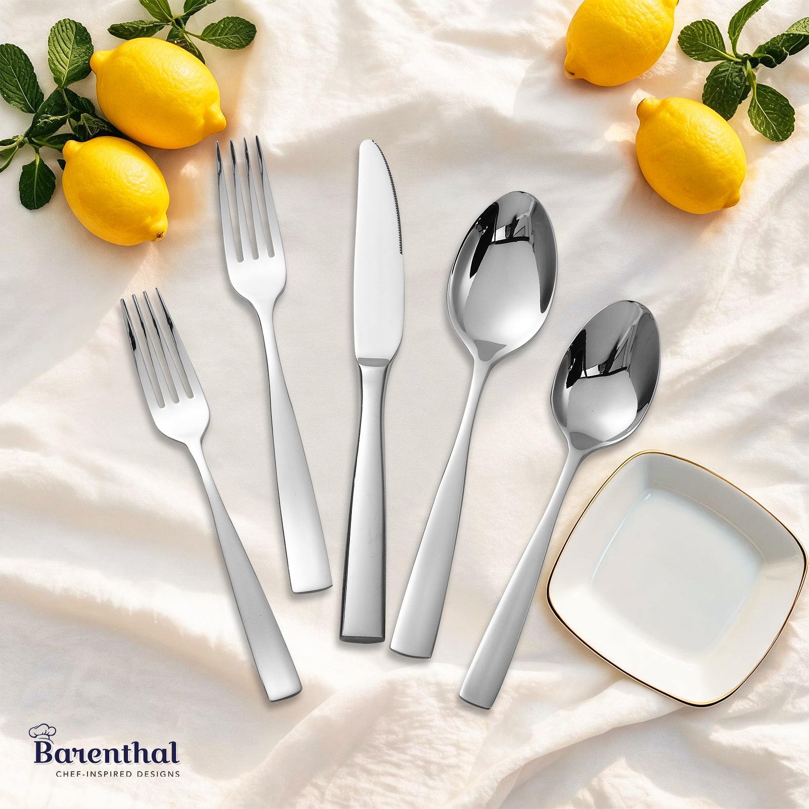 Barenthal Motion 20-Piece Silverware Set, Service for 4 - polished stainless steel flatware set with sleek modern handles, includes forks, knives, spoons for everyday dining