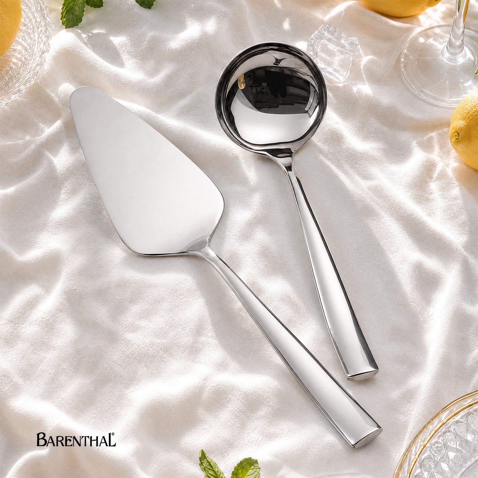 Barenthal Couture 2-Piece Serving Set - polished stainless steel serving ladle and cake server with sleek handles, ideal for parties and meals