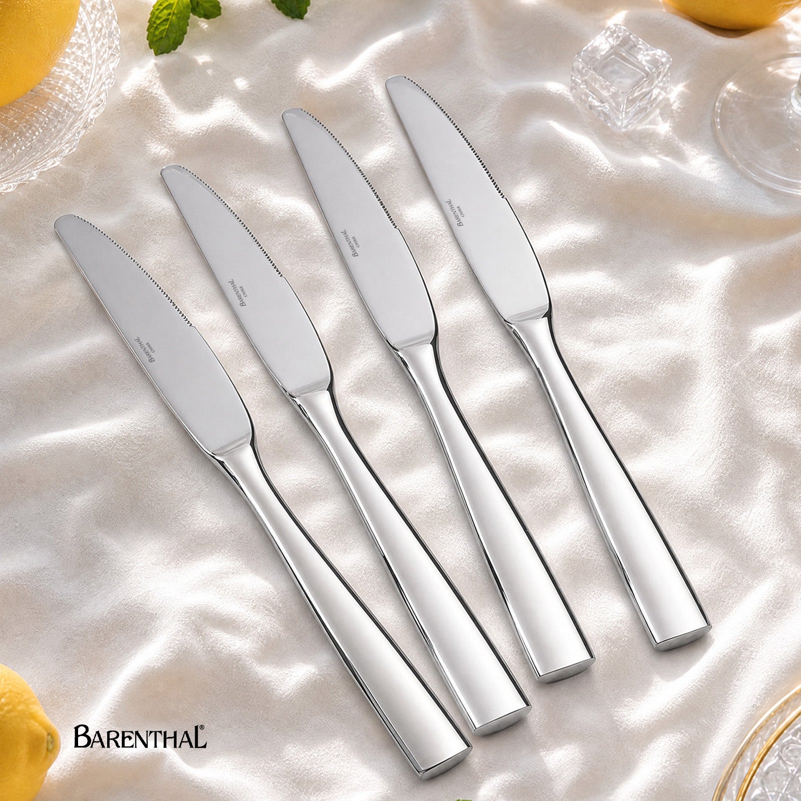 Barenthal Couture Dinner Knives, Set of 4 - polished stainless steel flatware knives, elegant design for everyday dining