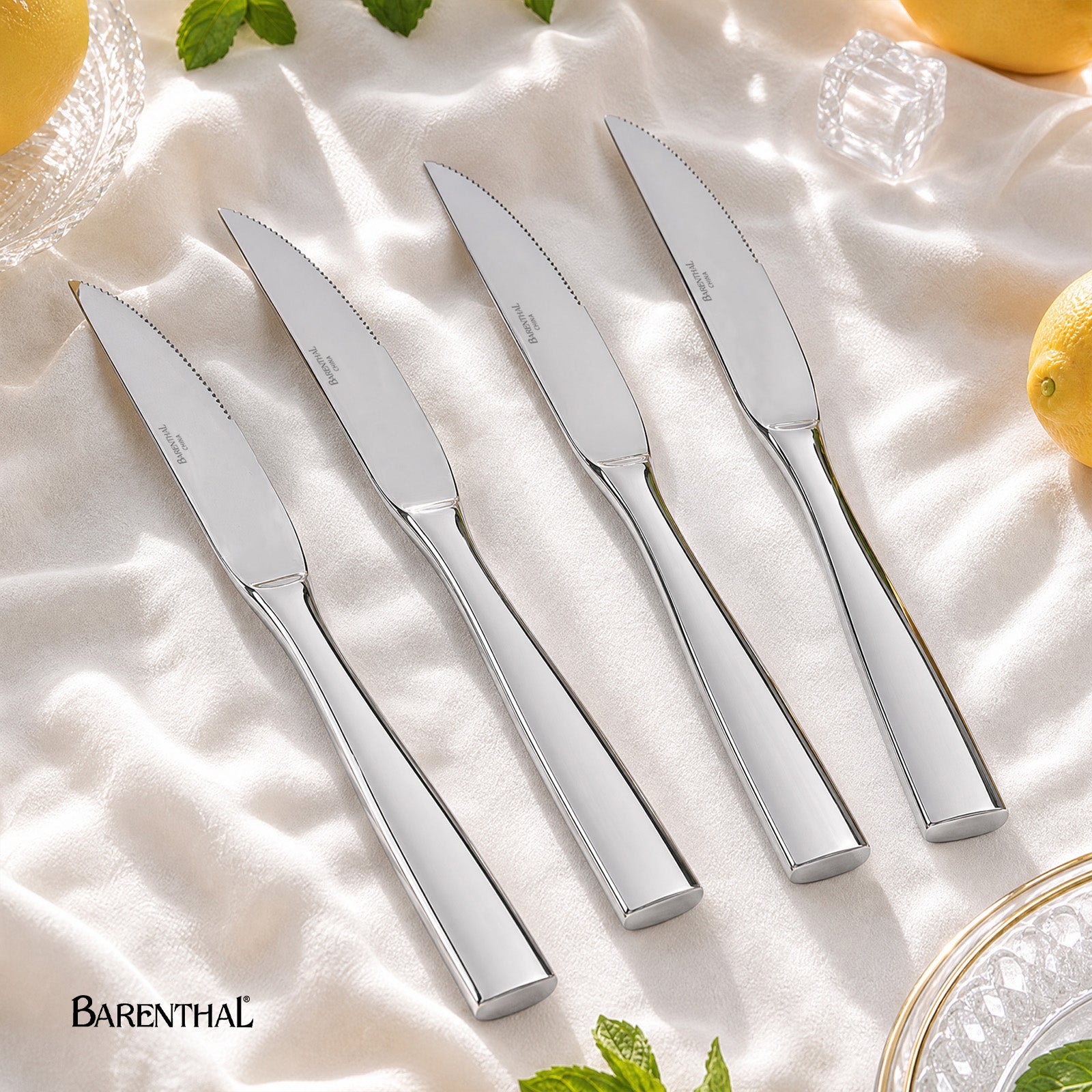 Barenthal Marin Mirror Steak Knives, Set of 4 - polished stainless steel steak knives with sleek handles, ideal for meat and dinner meals