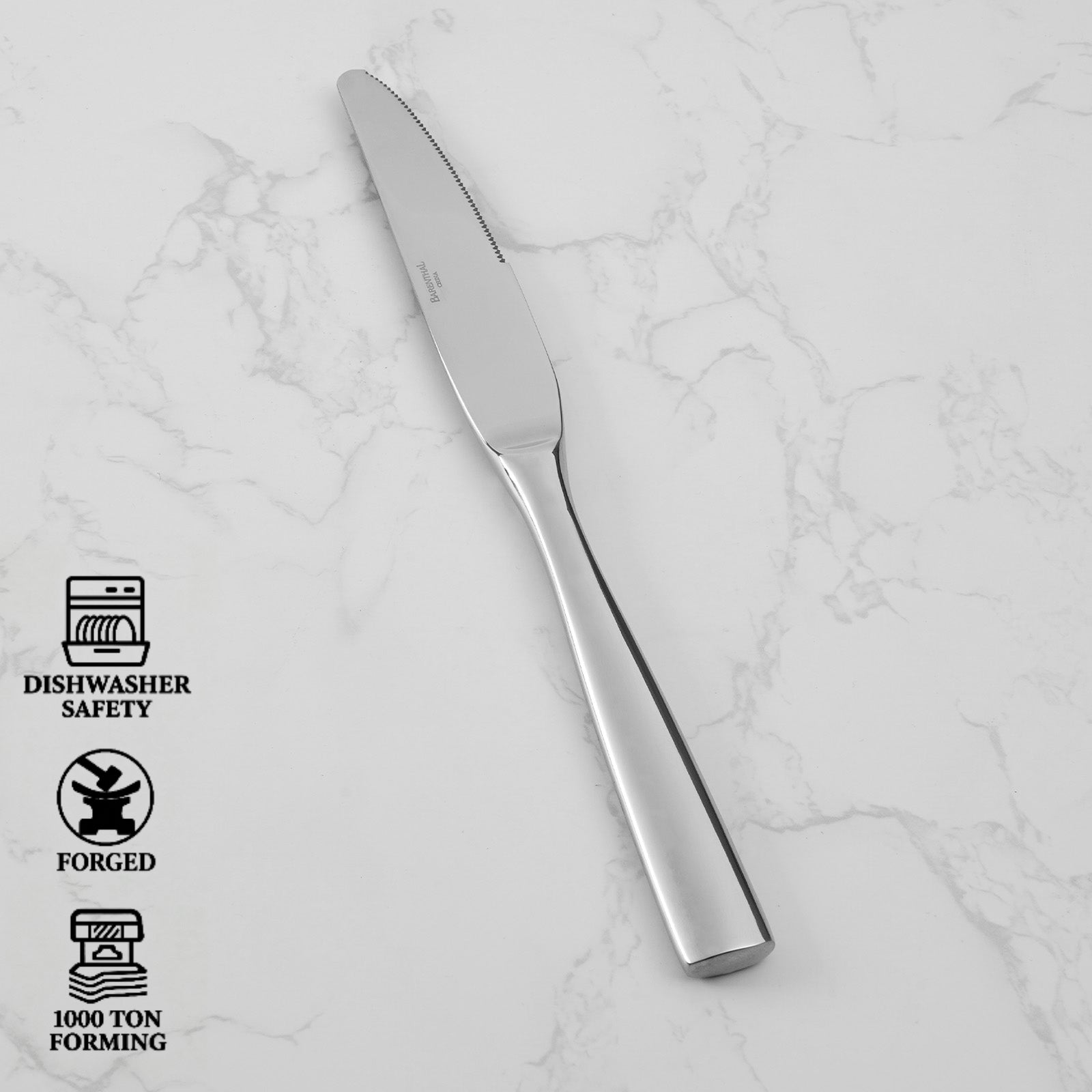 Barenthal Marin Dinner Knife, featuring sleek stainless steel blade and elegant handle, ideal for formal dining tables.、