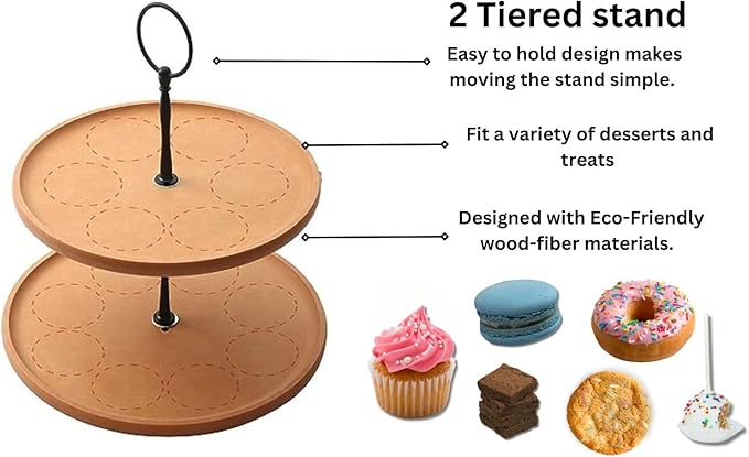 Berensal double-layer wood fiber dessert tray, tiered stand for cake and sweets display, multi-layer plate to present delicious desserts.