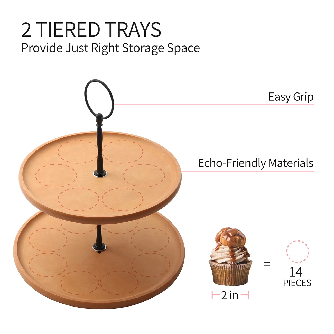 Belesan 2-tier wood fiber cake and pastry display stand, multi-layer dessert tray for dessert tables, elegant and practical dessert holder.