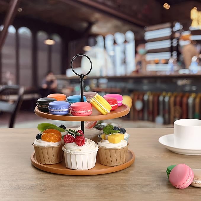 Barenthal two-tier wooden fiber cake stand, multi-layer display tray ideal for dessert tables, perfect for showcasing various pastries and sweets.