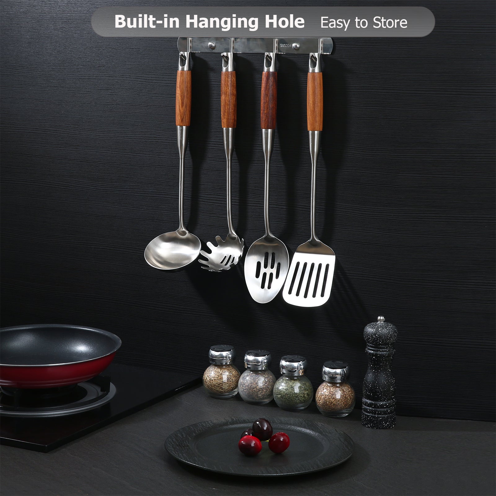 4-piece kitchen utensil set, including spatula, spoon and other durable kitchen tools, perfect for home cooking.