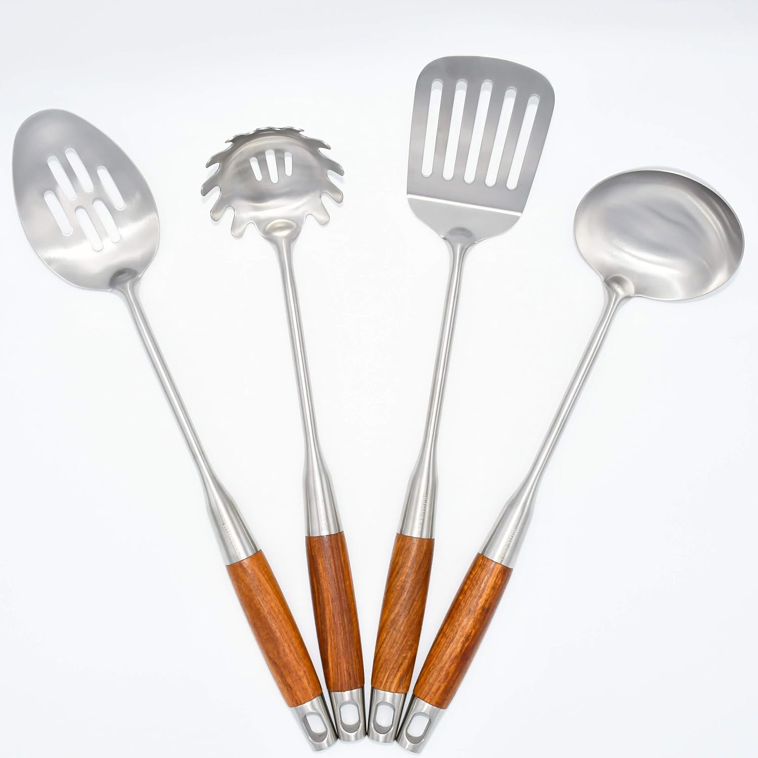 4-piece kitchen utensil set includes frying spatula, soup ladle and seasoning spoon, ideal for cooking and kitchen organization.