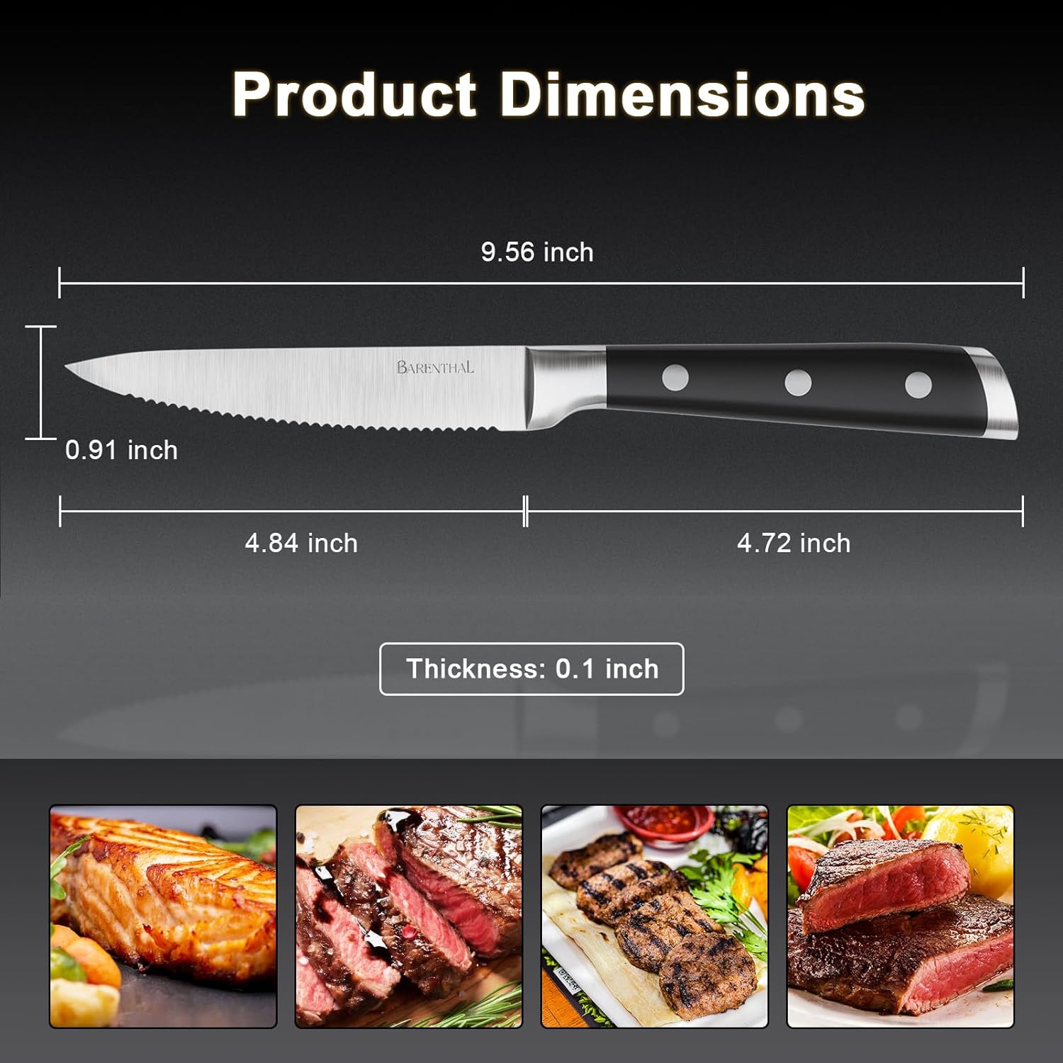 6-piece serrated steak knife set made of German stainless steel, sleek and sharp blades, perfect for cutting steak and meat.