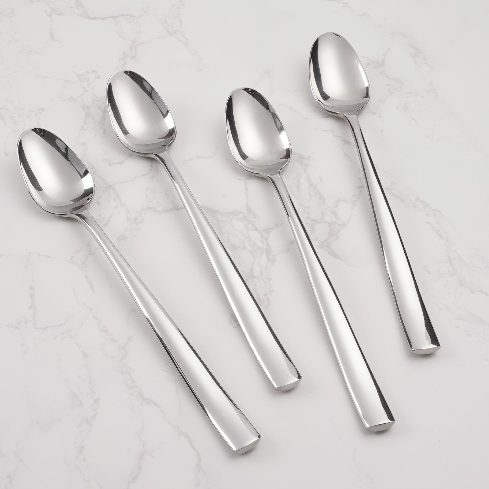 Barenthal Coutour 4-piece ice tea spoon set, silver stainless steel spoons with sleek smooth handles, perfect for cold drinks and tea.