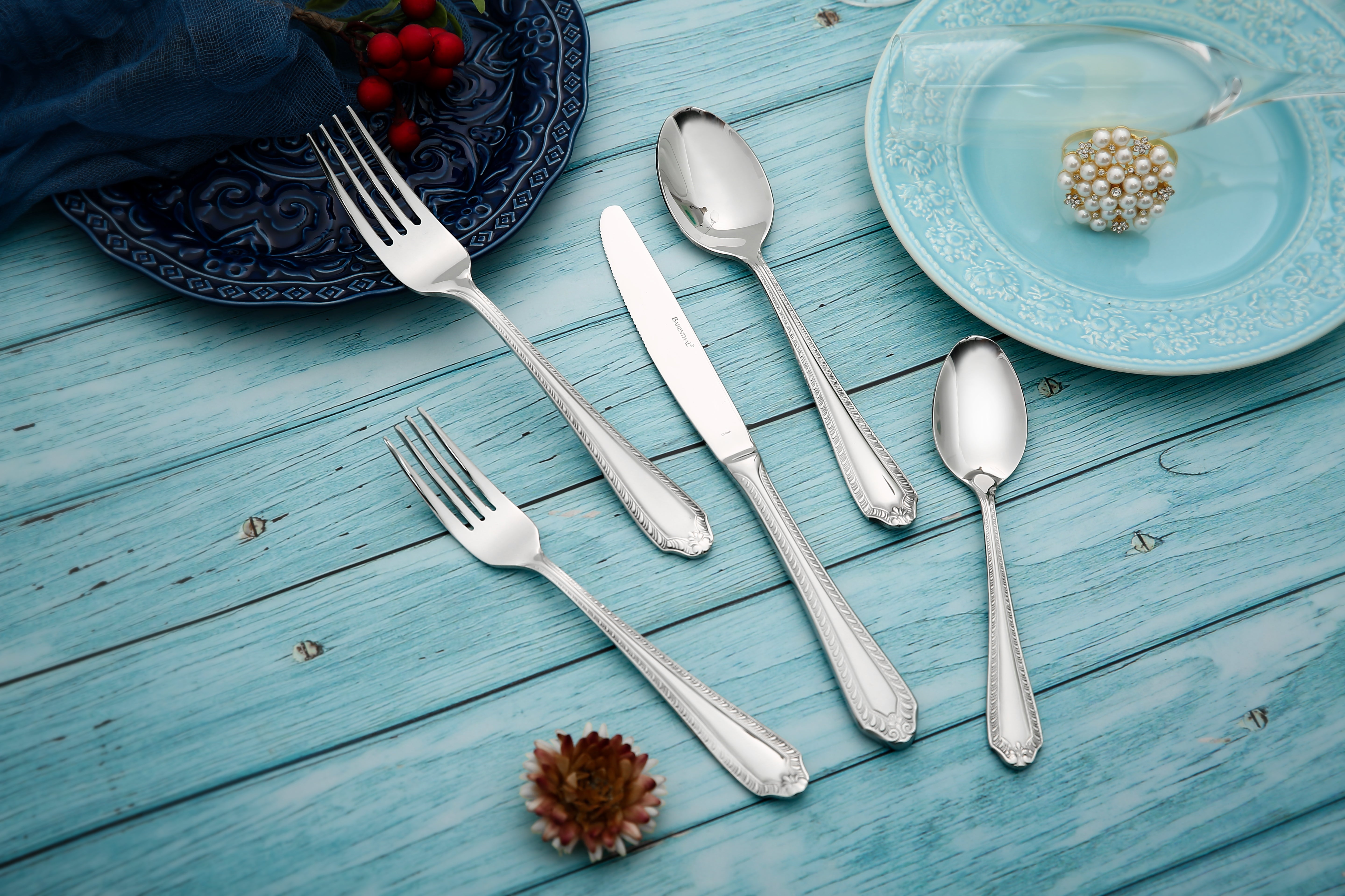 Barenthal Fiori 20-piece Flatware Set, service for 4 people, luxury heavy silver tableware, dishwasher safe, perfect for home use.