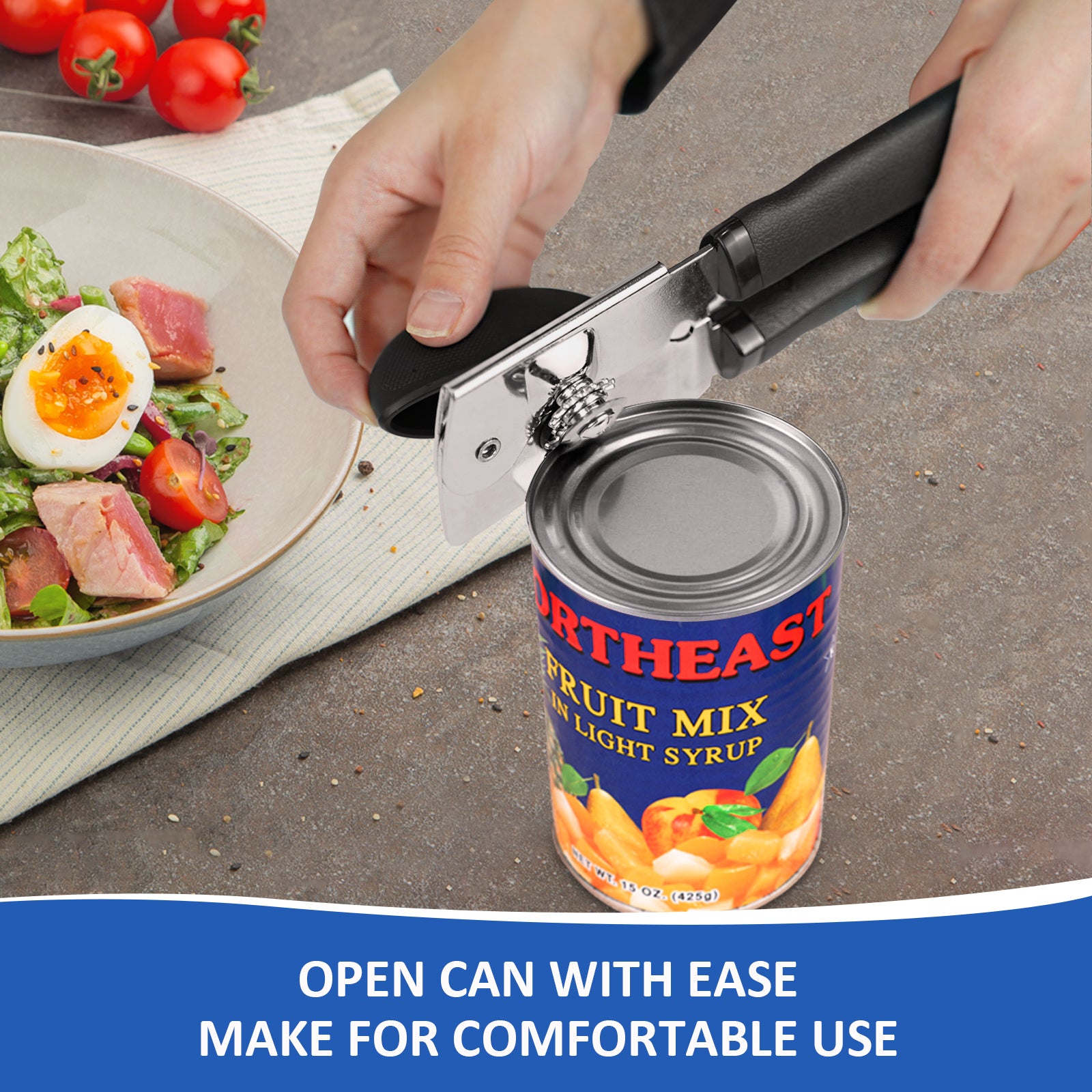 Barenthal manual can opener built-in beer bottle opener, non-slip handle, sturdy sharp blade, easy to operate, senior friendly, comes with gift box.