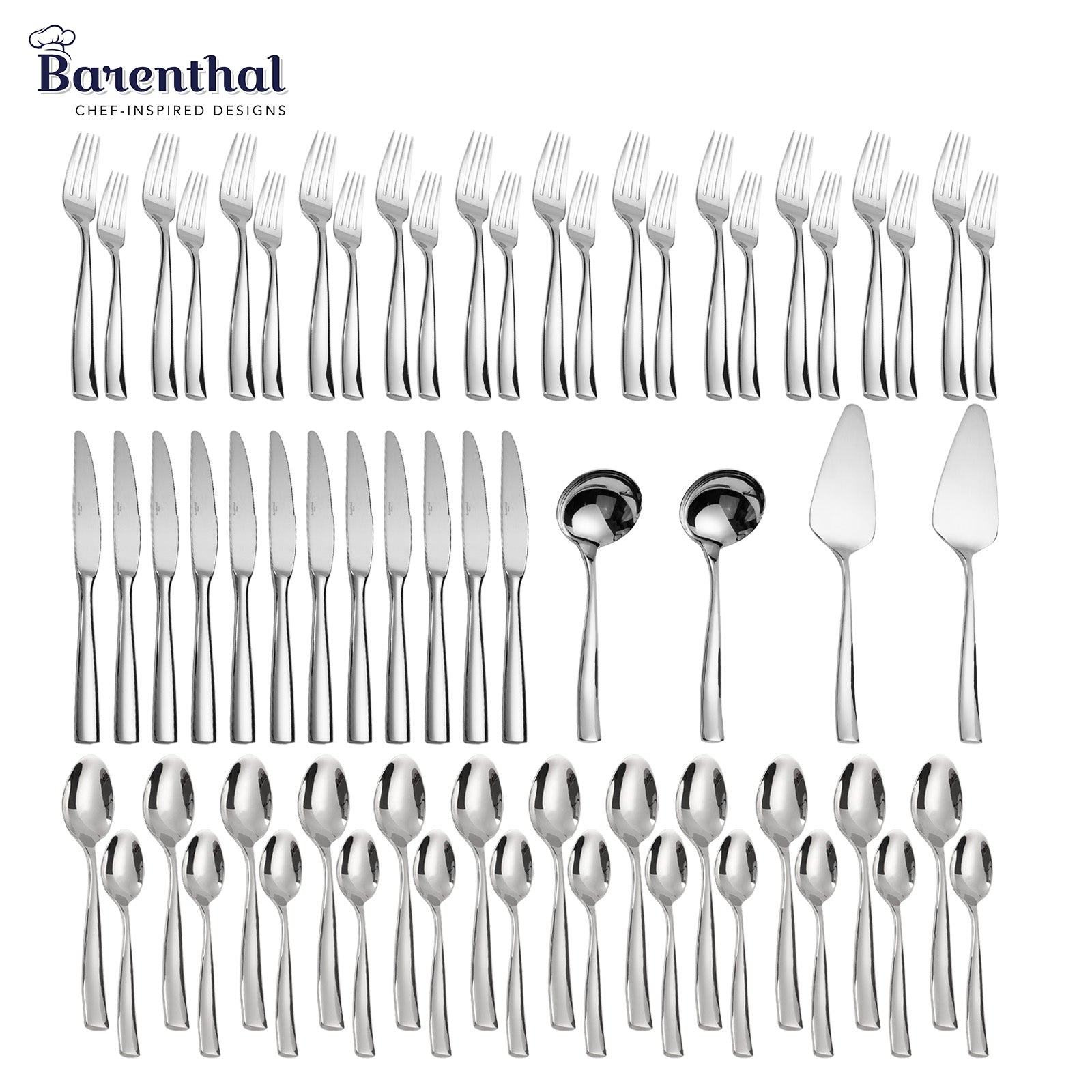 Coutour Stainless Steel Cutlery Set, 64 pieces total, made of 18/10 stainless steel, serves 12 people.