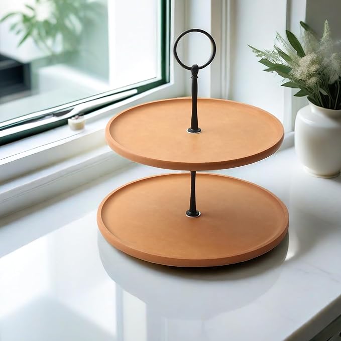 Barenthal double-tier wooden fiber cake and dessert stand, multi-layer cake tray ideal for dessert tables, elegant and practical serving tray.