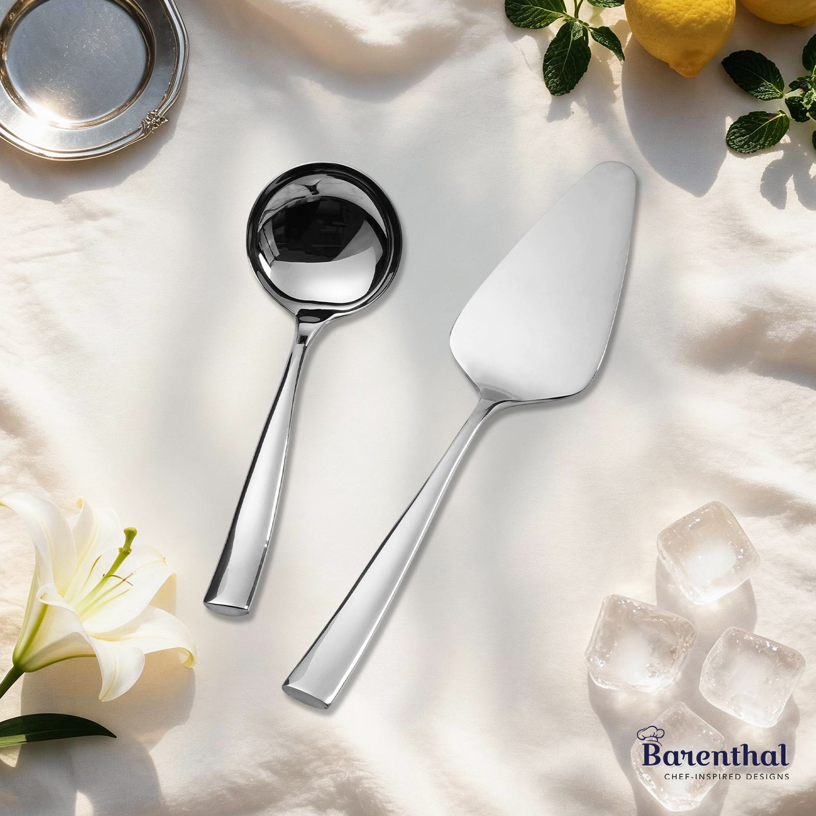 Barenthal Couture 2-Piece Serving Set - polished stainless steel serving ladle and cake server with sleek handles, ideal for parties and meals