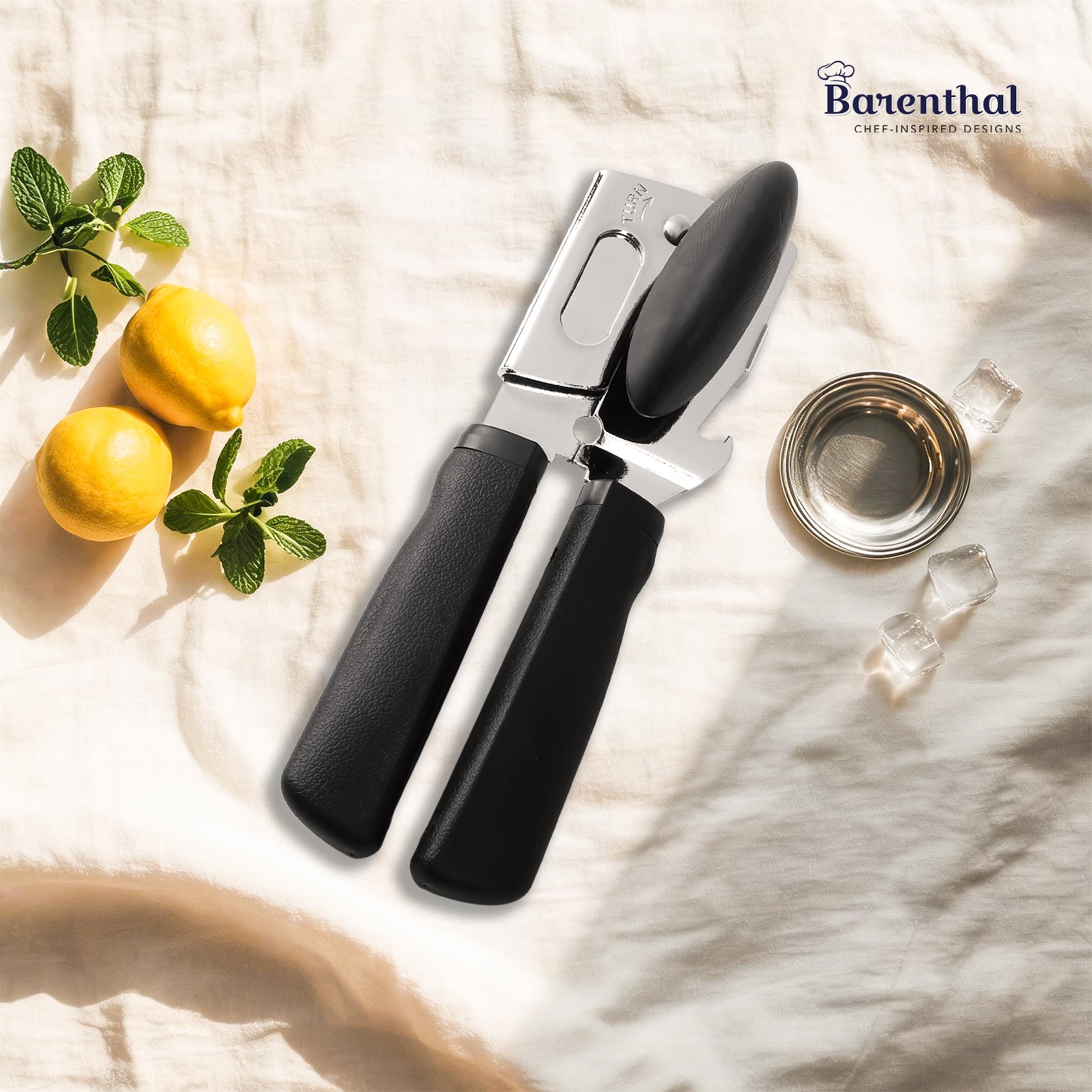 Barenthal Manual Can Opener with Built-in Bottle Opener - heavy-duty stainless steel mechanism with ergonomic non-slip handles, multi-functional kitchen tool