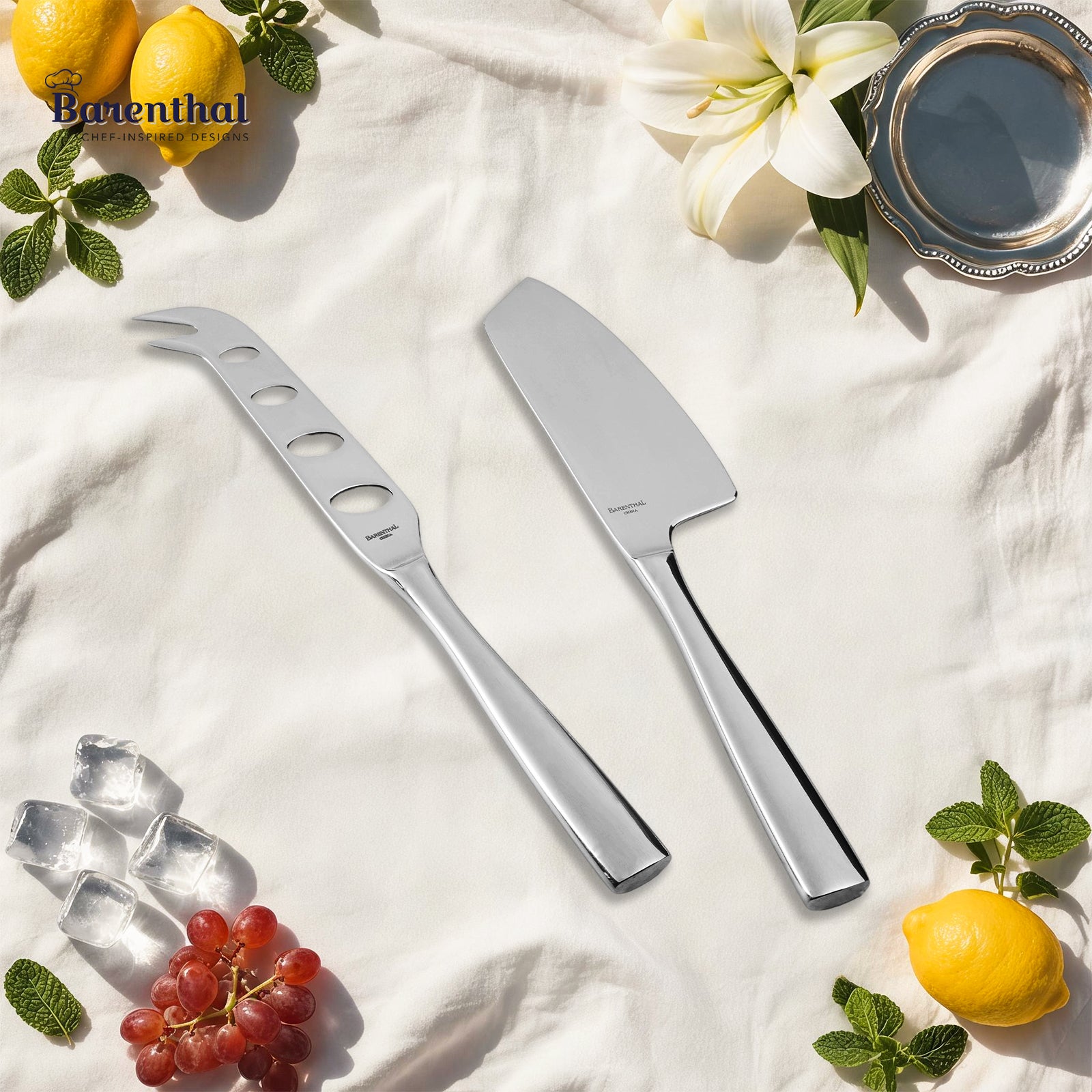 Barenthal Marin 2-Piece Cheese Knife Set - polished stainless steel cheese knives with sleek handles, ideal for charcuterie boards