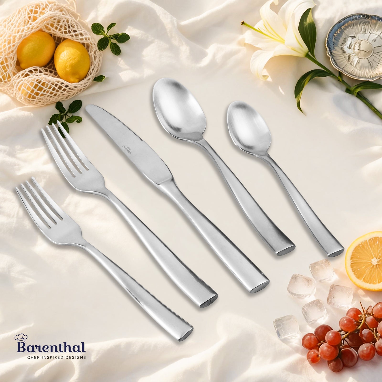 Barenthal Marin Satin Flatware Set - satin-finish stainless steel cutlery set, includes forks, knives, and spoons for everyday dining