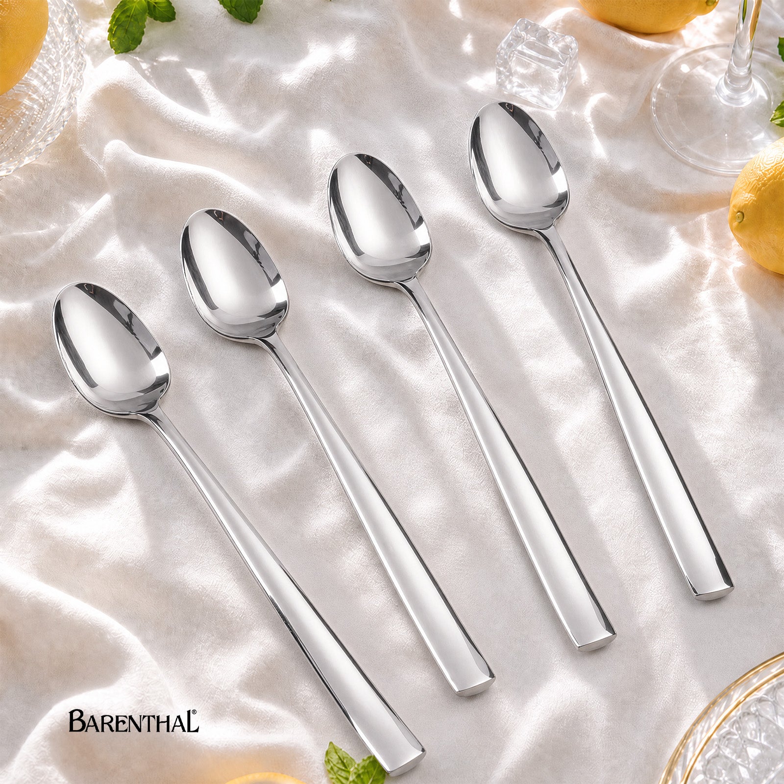 Barenthal Couture Ice Teaspoons, Set of 4 - polished stainless steel long-handled teaspoons, ideal for iced coffee, iced tea, and desserts