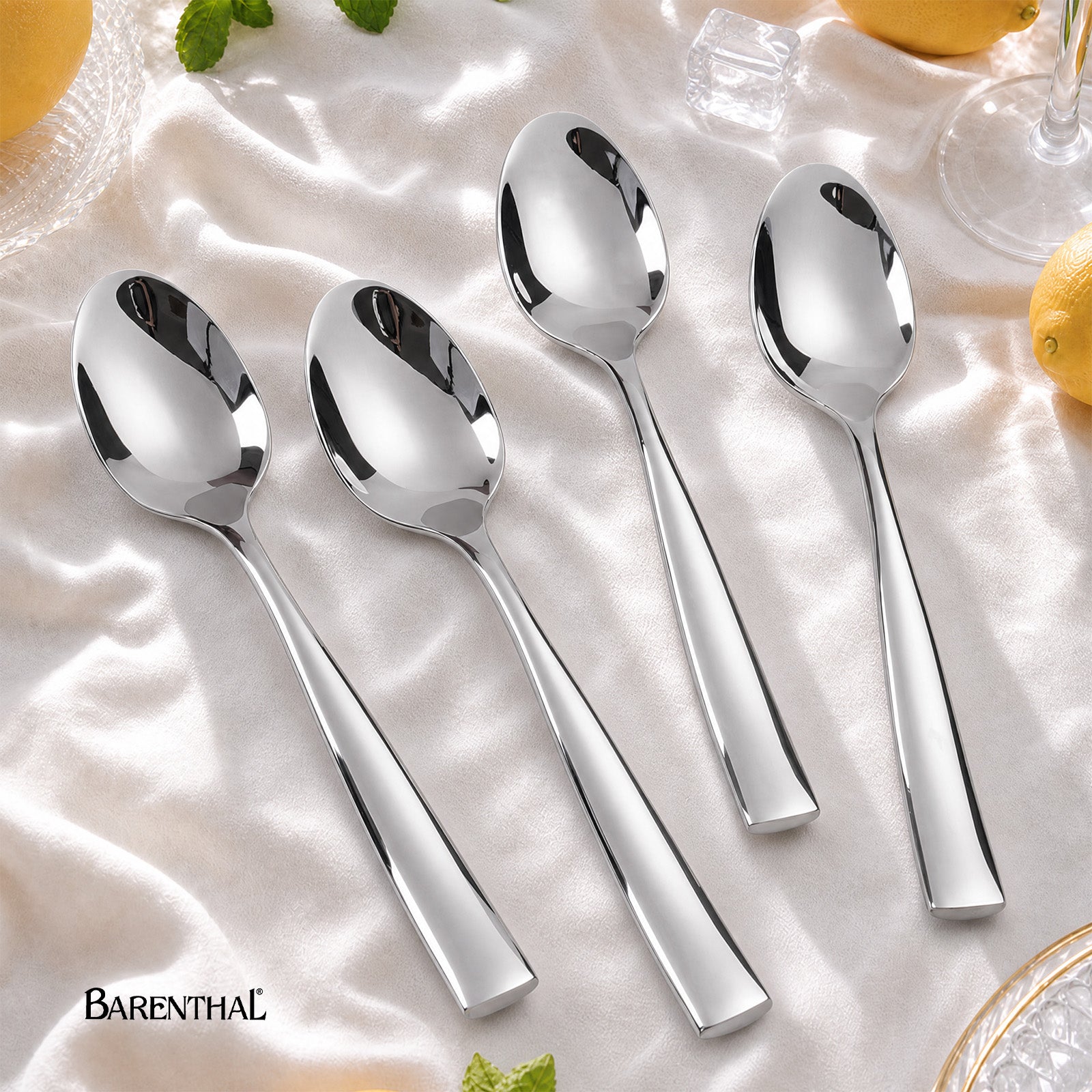 Barenthal Couture Teaspoons, Set of 4 - polished stainless steel teaspoons with sleek handles, ideal for coffee, tea, and desserts