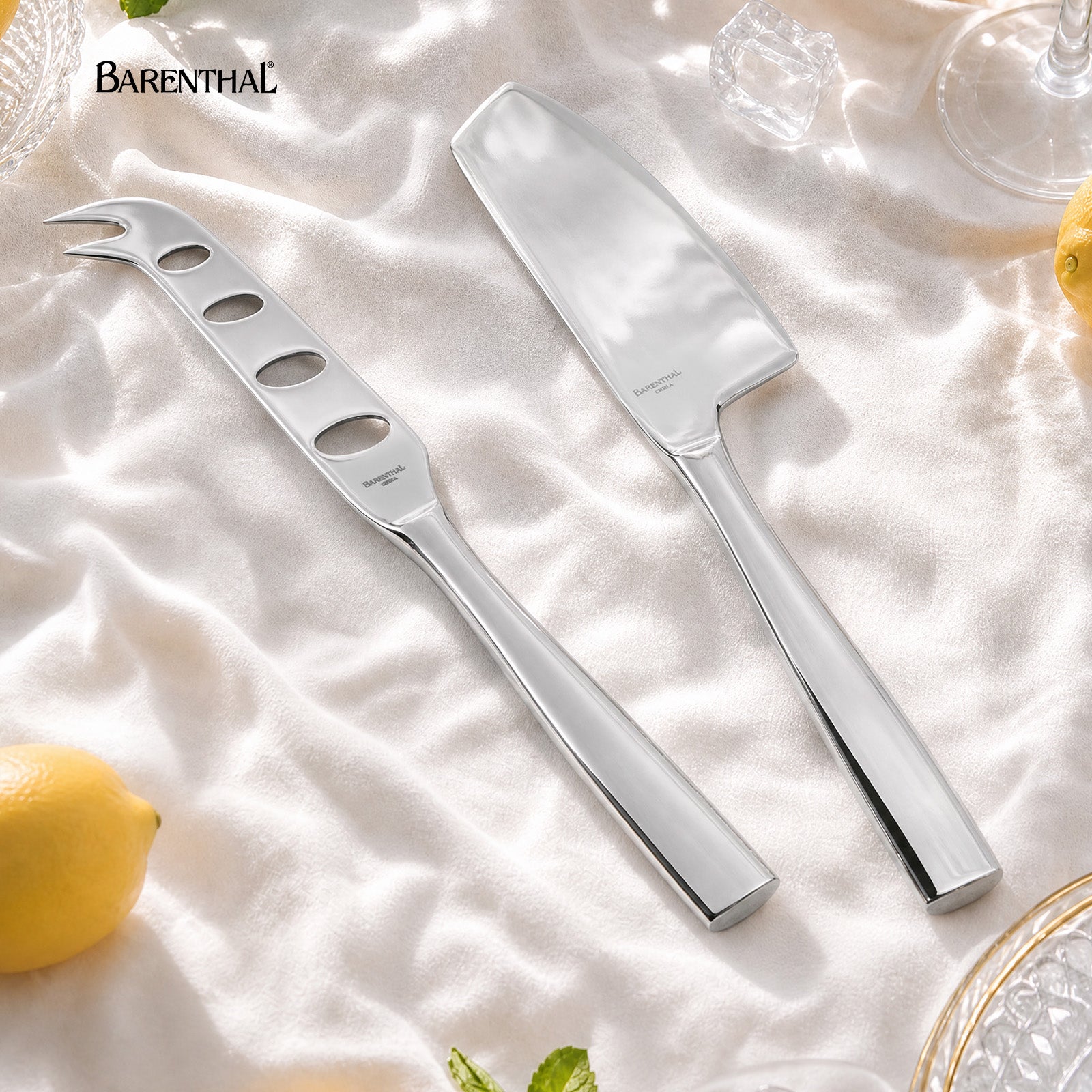 Barenthal Marin 2-Piece Cheese Knife Set - polished stainless steel cheese knives with sleek handles, ideal for charcuterie boards