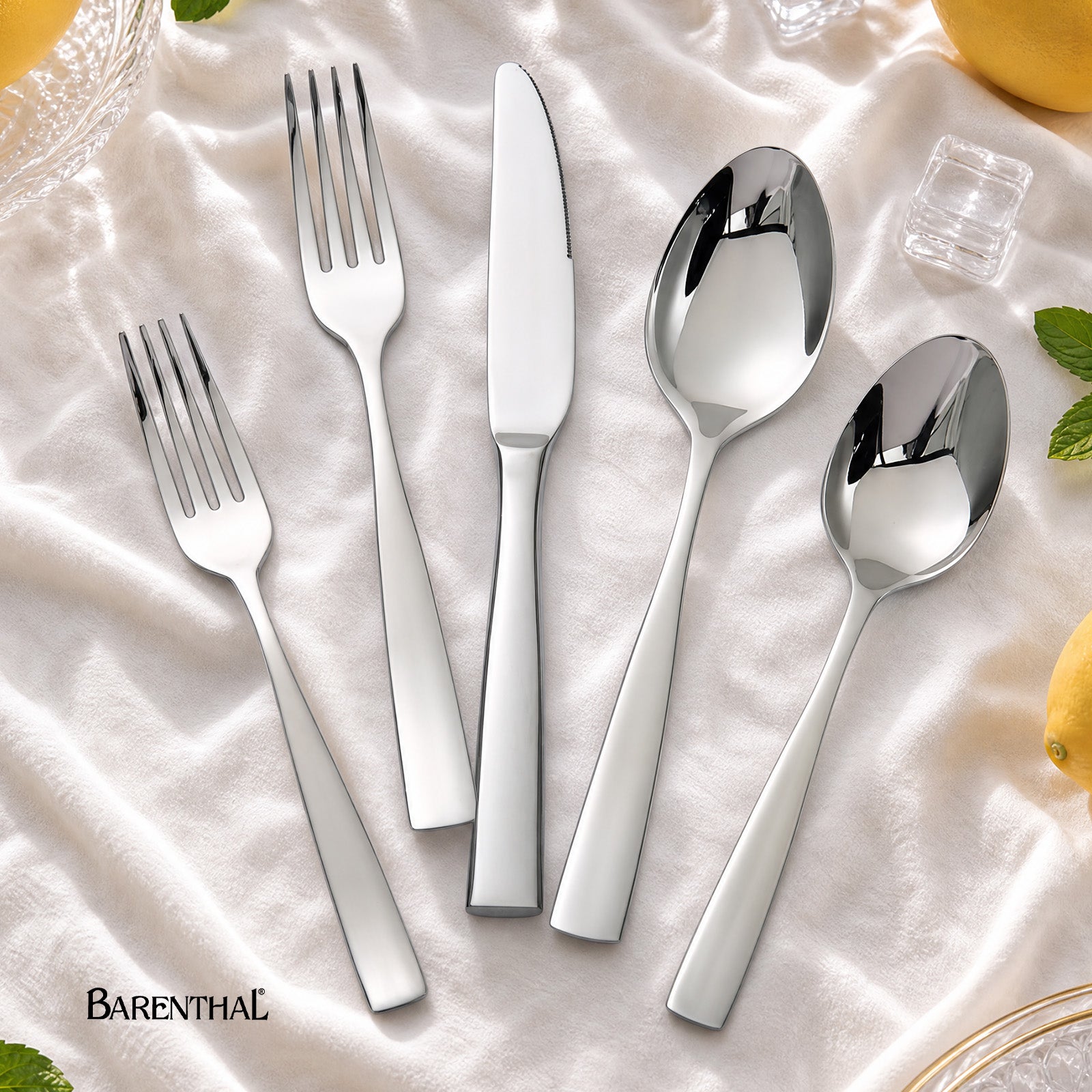 Barenthal Motion 20-Piece Silverware Set, Service for 4 - polished stainless steel flatware set with sleek modern handles, includes forks, knives, spoons for everyday dining
